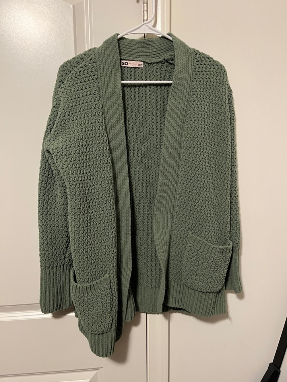 SO Sage Green Open-Front Knit Cardigan